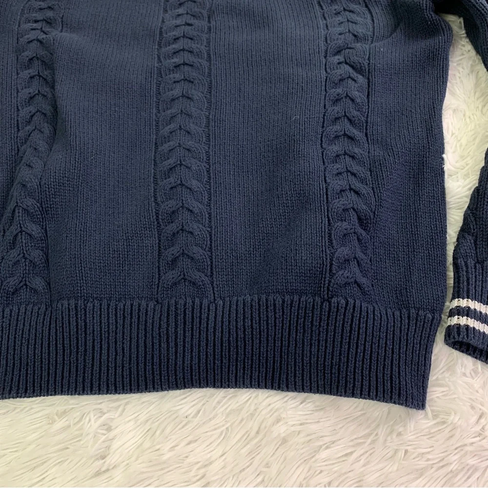 J Crew long sleeve Cotton cable-knit tipped shawl-collar sweater in‎ navy blue